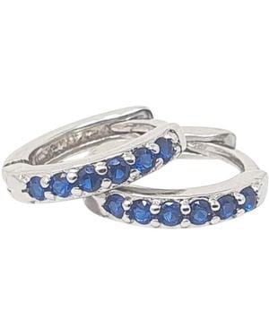 Harfi Sapphire September Birthstone Huggie Hoop Sterling Earrings - Blue