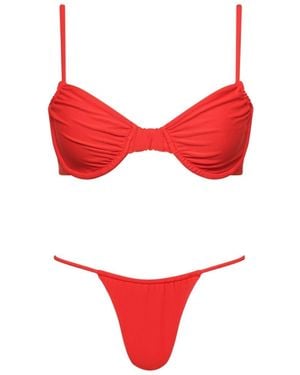 Playaluxe Capri Ruched Underwire String Bikini Set - Red