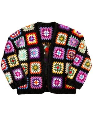 Ana Chic Ground Granny Square Handmade Crochet Cardigan - Black