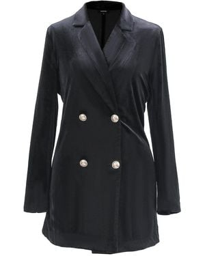 Smart and Joy Double Buttoning Velvet Jacket - Black