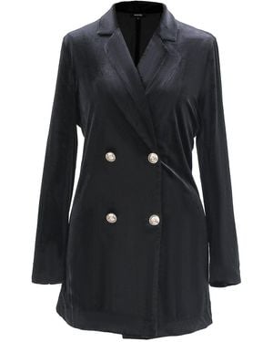 Smart and Joy Double Buttoning Velvet Jacket - Black