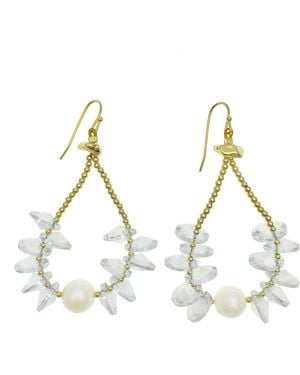 Farra Crystals With Freshwater Pearls Hook Earrings - White
