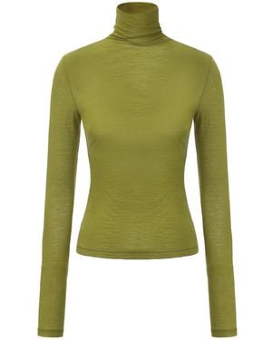 FRONT ROW SHOP Open-Back Wool Jersey Top - Green