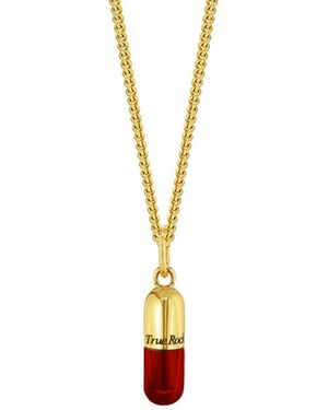 True Rocks 18kt Gold Plated & Red Mini Pill Pendant - White