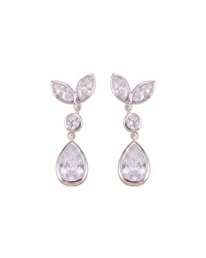 Modenaire Crystal Drop Earrings With Leaf-Inspired Design - Pink