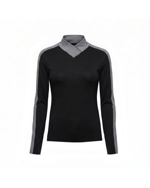 Champagne & Horses Éco Collection Long Sleeve V-Neck Shirt Onyx - Blue