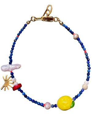Desert Lobby Saint Tropez – Handcrafted Beaded Anklet With Murano Lemon, Pearls & Sun Charm - Blue