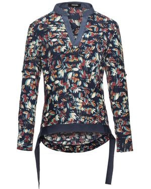 Smart and Joy Leaves Print V-Neck Blouse - Blue