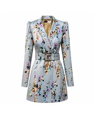 Richa Sharma Handcrafted Duchess Satin Blazer Dress - Blue