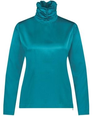 Monique Singh Silk Turtleneck Top - Blue