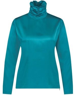 Monique Singh Silk Turtleneck Top - Blue