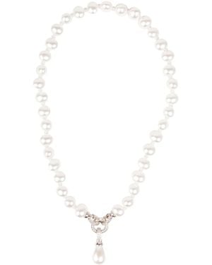 Saachi Crystal Pearl Dangle Necklace - White