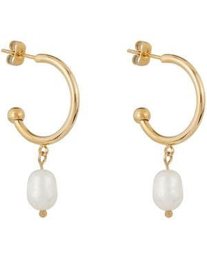 Ballinger Jewellery Slim Freshwater Pearl Hoop Earrings - Metallic