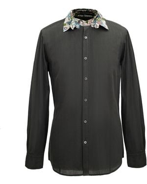 Smart and Joy Long-Sleeves Shirt With Printed Collar And Cuffs - Black