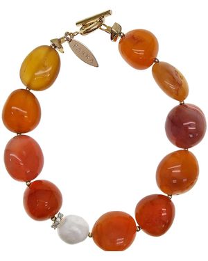 Farra Nugget Agate With Pearl Bracelet - Brown