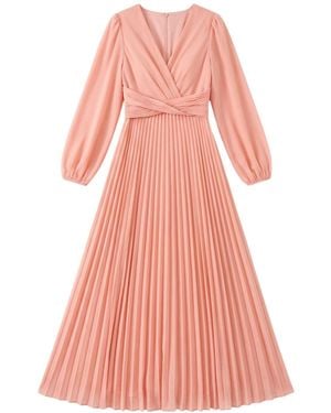 LAtelier London Blush Pleated Long Sleeve Midi Dress - Pink