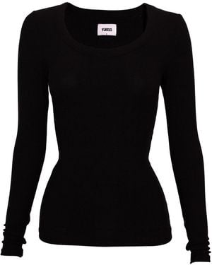 Vænn Scoop Neck Long Sleeve Rib Tee Onyx - Black