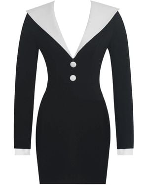 Miss Circle New York Heather Collared Decorative Button-Front Mini Dress - Black