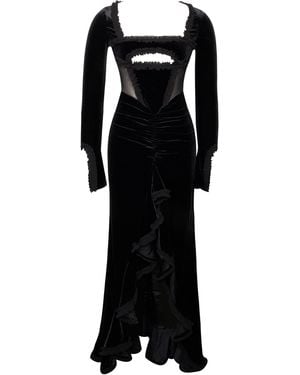 Miss Circle New York Maeve Velvet & Mesh Long Sleeve Maxi Dress - Black
