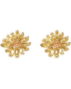 Harfi Citrine November Birthstone Chrysanthemum Birthflower Plated Stud Earrings - Metallic