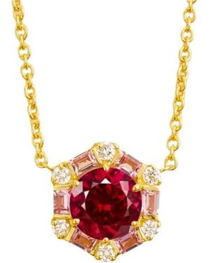 Juvetti Melba Necklace Set With Ruby, Sapphire & Diamond - Red