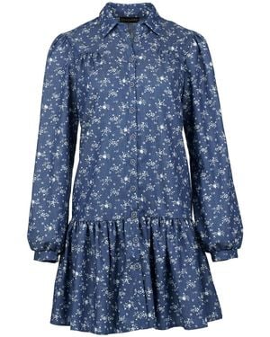 Conquista Floral Dress With Buttons - Blue