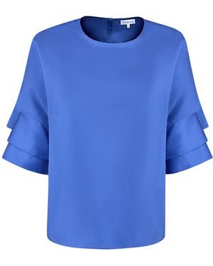 Perlavera Cosy Solid Midnight Cotton Flare Sleeve Top - Blue