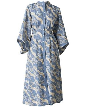 IZABELA MANDOIU Embroidered Denim Tunic Dress - Blue
