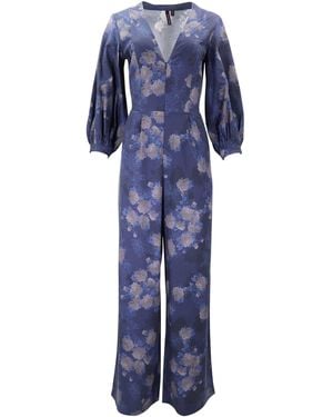 lords of harlech Jill Lans Floral Stretch Tencel Jumpsuit - Blue