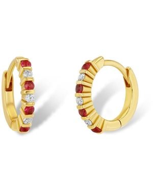 Jewelbird Ruby And Diamond Huggie Earrings - Metallic
