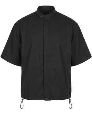 Modenaire Short Sleeve Shirt Jacket Stand Collar Concealed Placket - Black