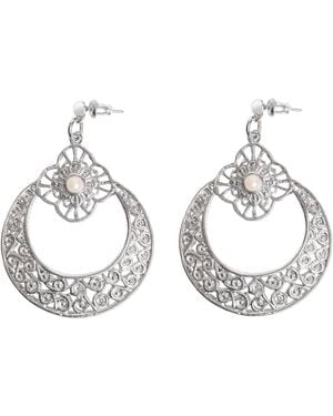 Caramel Vintage Jewellery Pearl Filigree Hoop Earrings - Metallic