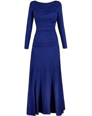 ALINA CERNĂTESCU Agua Maxi Draped Day Cocktail Office Dress - Blue