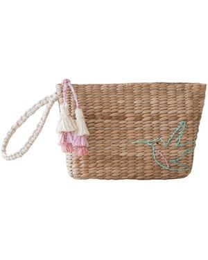 LIKHÂ Neutrals Handwoven Seagrass Hummingbird Wristlet Pouch With Tassels - Brown