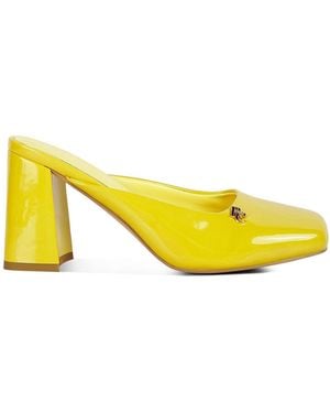 Rag & Co Neoplast Patent Pu Block Heeled Mules - Yellow