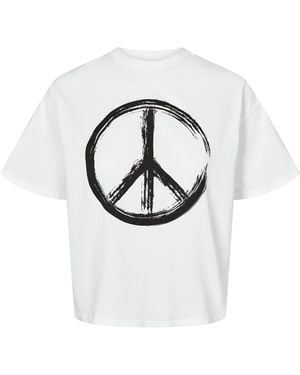 American Dreams T-Shirt Cropped Peace Cotton Tee W/ Letters - Grey