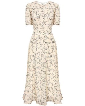 POST MERIDIEM Light- Short Sleeve Floral Midi Dress - Natural