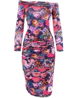 grey bodycon t shirt dress Plus Size Elastic Floral Print Mesh Bodycon Midi Dress main image 1