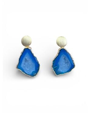 Magpie Rose Circle Aqua Earrings - Blue