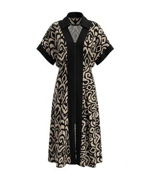 Larisa Dragna Neutrals Agatta Linen Dress With Contrast Insert - Black