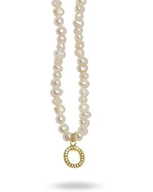 LINYA JEWELLERY Mono Letter Pearl Necklace O - Metallic