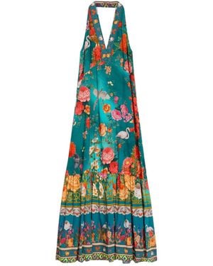 Niza Long Dress With A Gathered Bodice And Layered Skirt - Blue