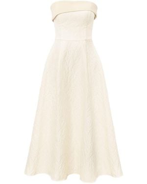 POST MERIDIEM Cream Jacquard Midi Dress With Satin Turn-Up - Natural