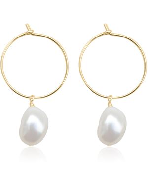 Kiri & Belle Elle Thin Hoop Pearl Drop Filled Earrings - Metallic