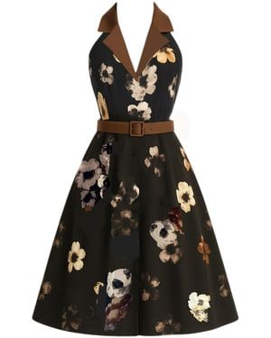 Richa Sharma Neutrals Floral Belted Halter Tunic Dress - Black