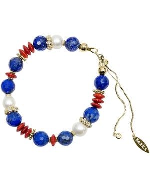 Farra Lapis Bamboo Coral And Pearl Adjustable Slider Bracelet - Blue