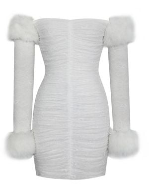 Miss Circle New York Lani Lace Off-Shoulder Ruched Mini Dress - Grey