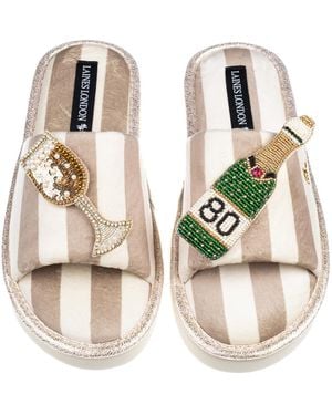 Laines London Neutrals Flatform Stripe Open Toe Slippers With Champagne 80Th Birthday Brooches - Metallic