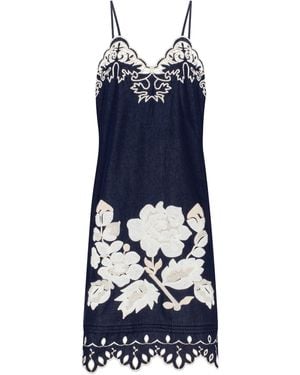 Annabo Amber Rose Embroidered Denim Midi Sundress - Blue