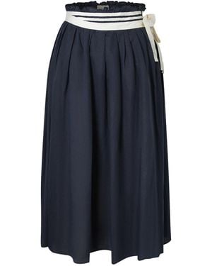 Smart and Joy Flared Linen Midi Skirt - Blue